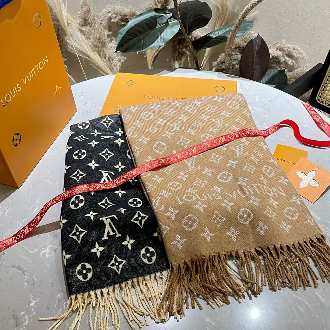 LV カラーブロック カシミア フリンジ スカーフ【50％割引+送料無料】