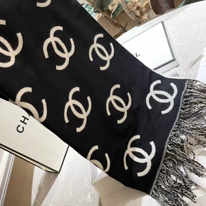 CHANE1 ダブルcLOGO タッセルカシミヤスカーフ【50％割引+送料無料】
