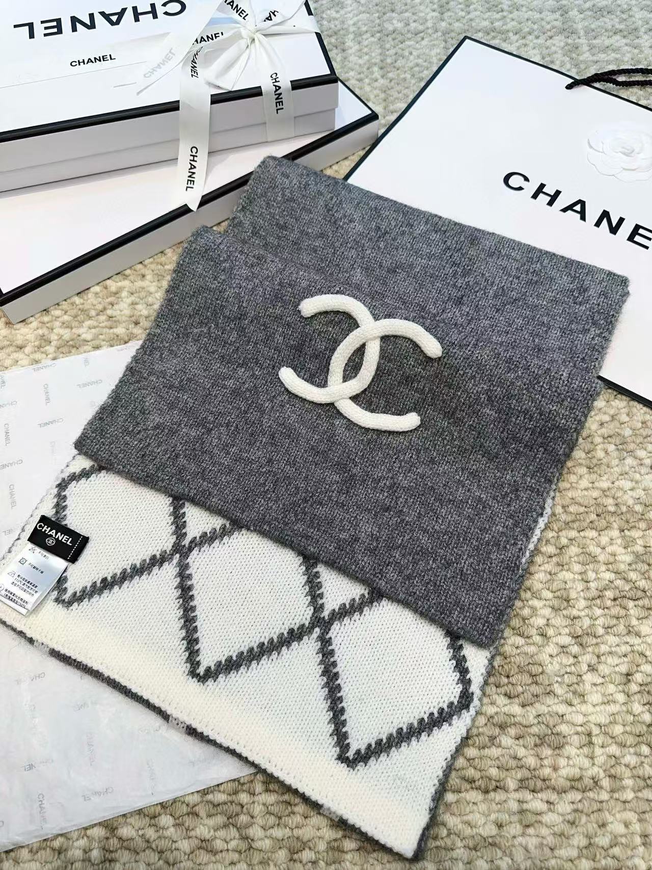 CHANE1 チェッカーボード カシミア スカーフ【50％割引+送料無料】
