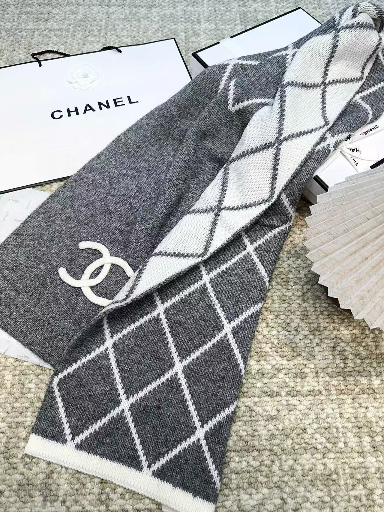 CHANE1 チェッカーボード カシミア スカーフ【50％割引+送料無料】