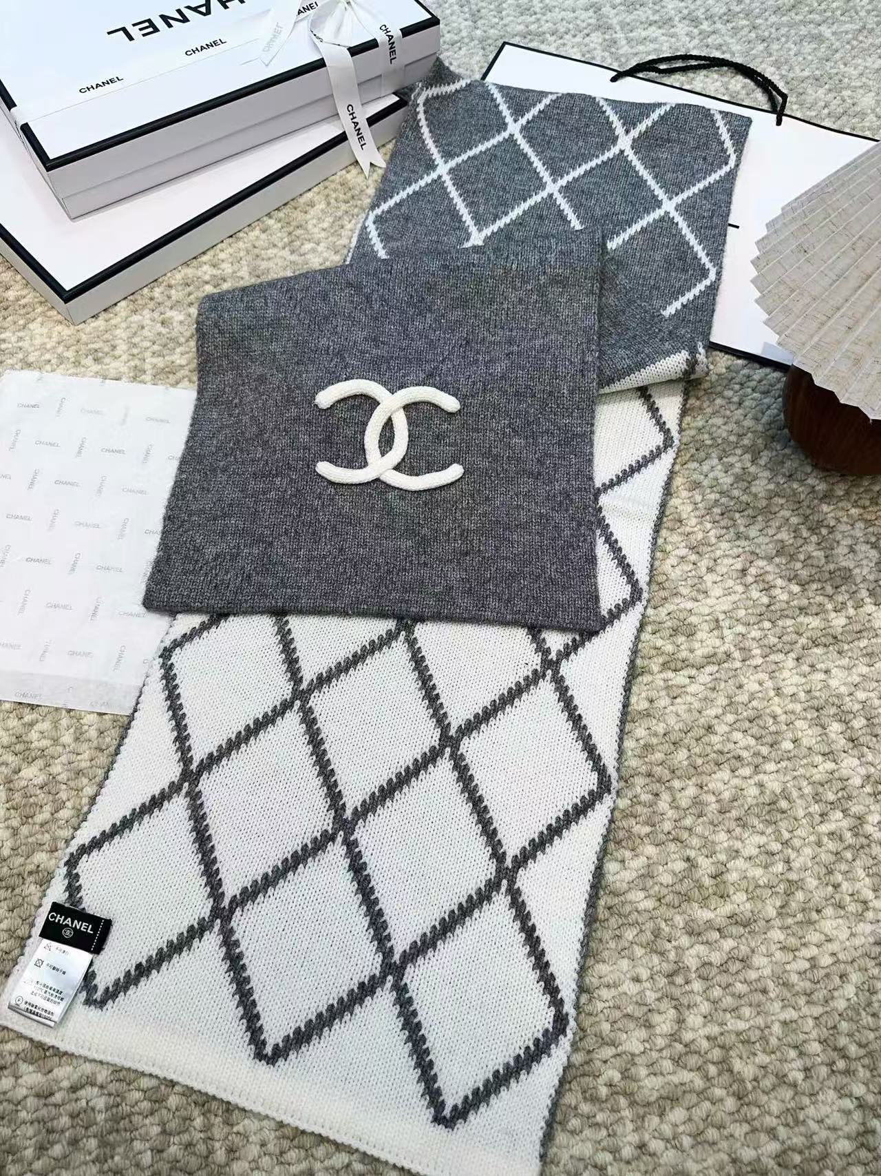 CHANE1 チェッカーボード カシミア スカーフ【50％割引+送料無料】