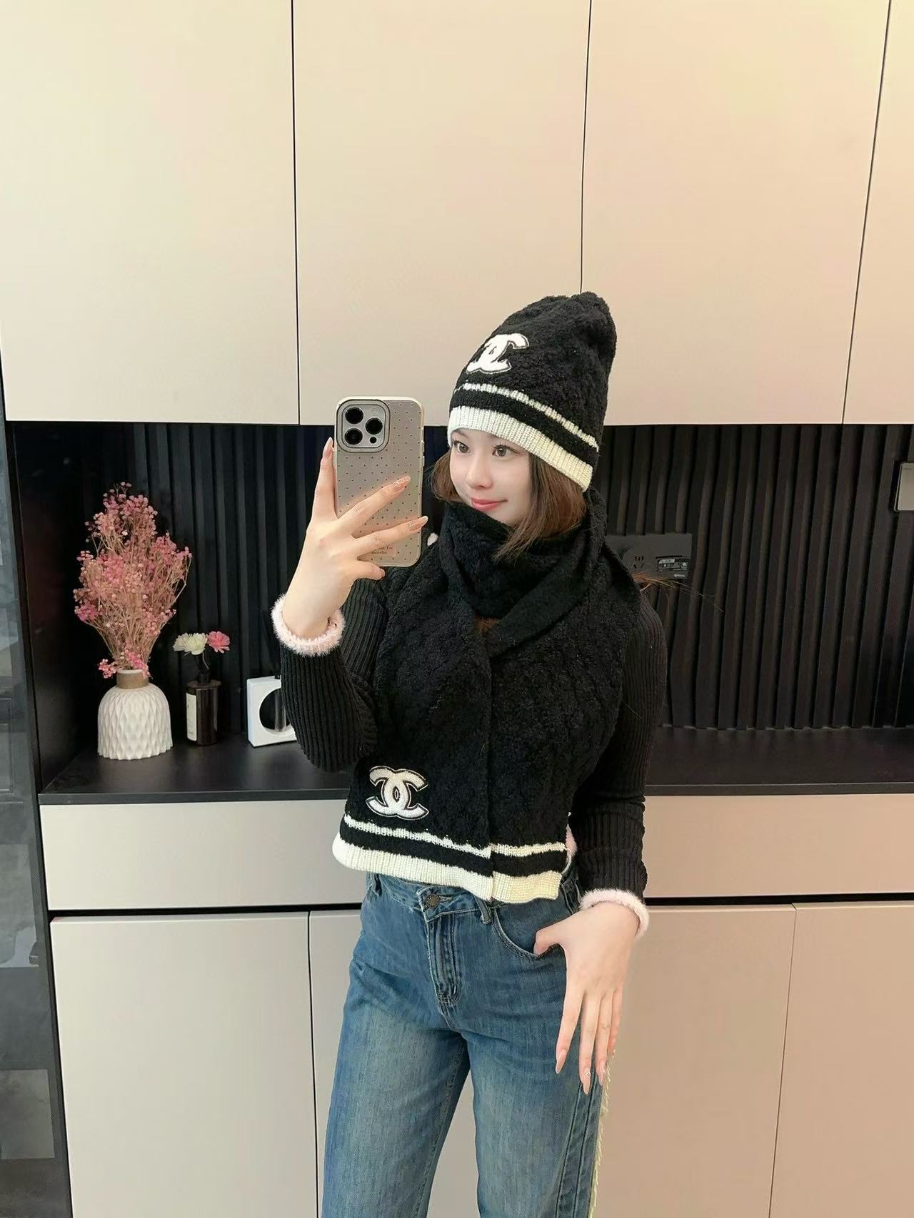 CHANE1 ウール帽子+スカーフ2点セット【50％割引+送料無料】