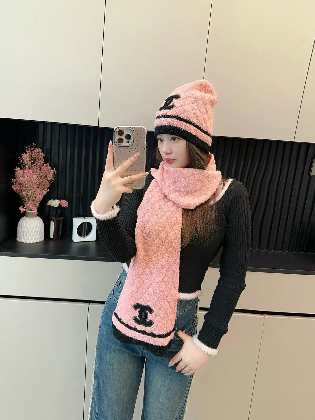 CHANE1 ウール帽子+スカーフ2点セット【50％割引+送料無料】