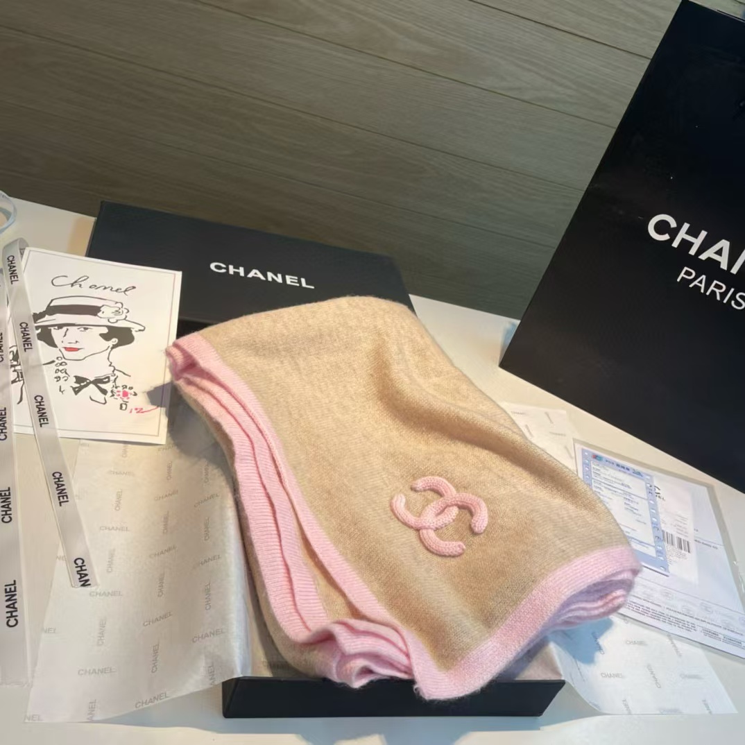 CHANE1 ピンク ダブル C ロゴ カシミア スカーフ【50％割引+送料無料】