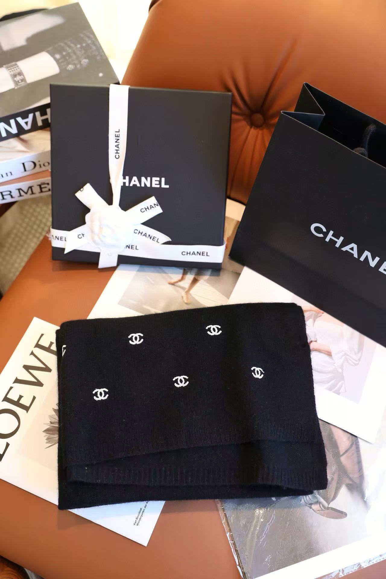 CHANE1 ダブルC カシミアスカーフ【 50％割引+送料無料】