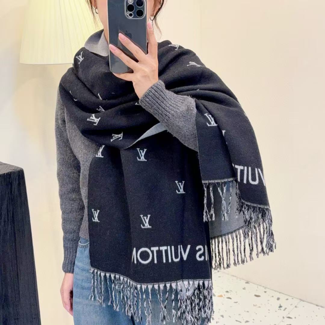 LV フリンジ付きウールスカーフ【50％割引+送料無料】