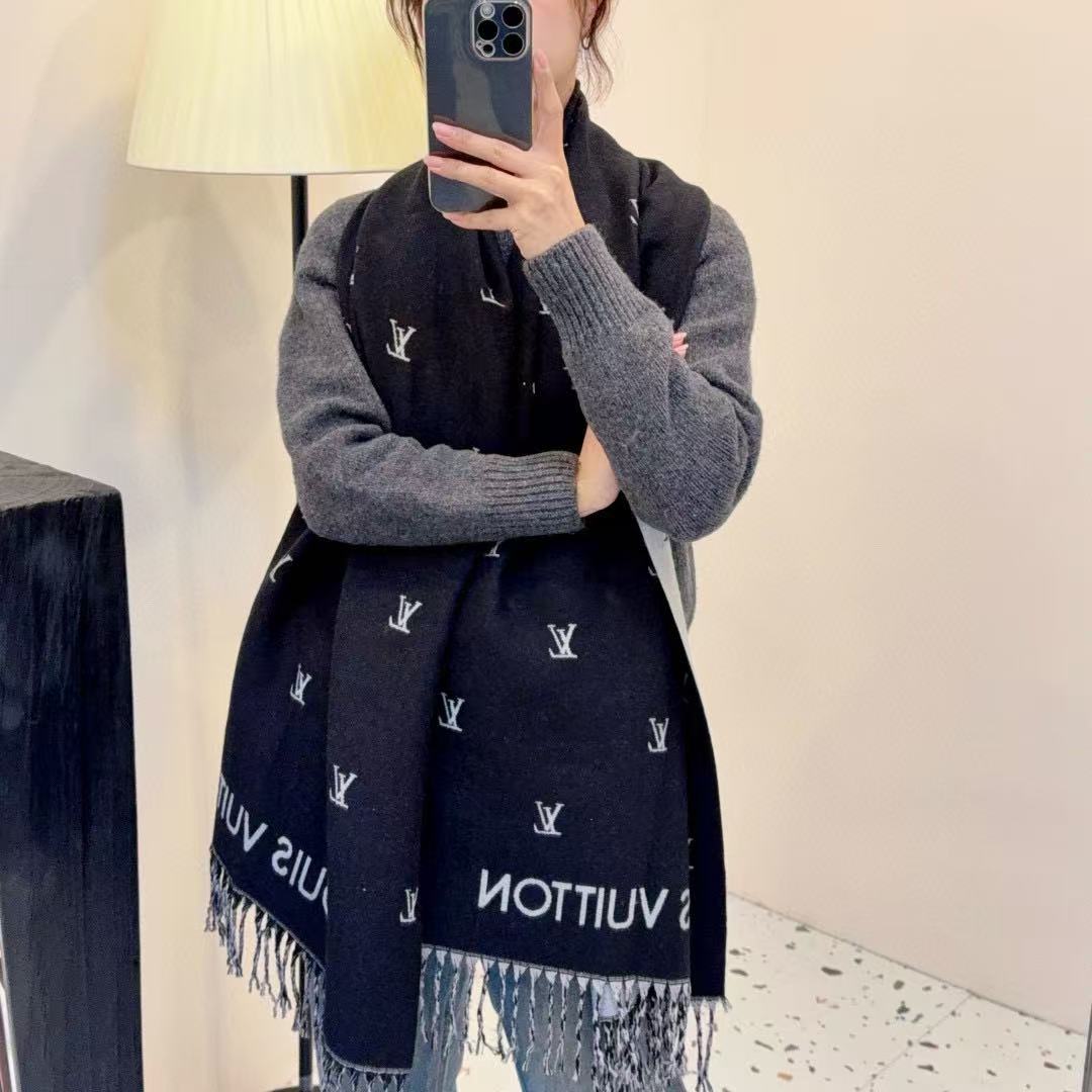 LV フリンジ付きウールスカーフ【50％割引+送料無料】