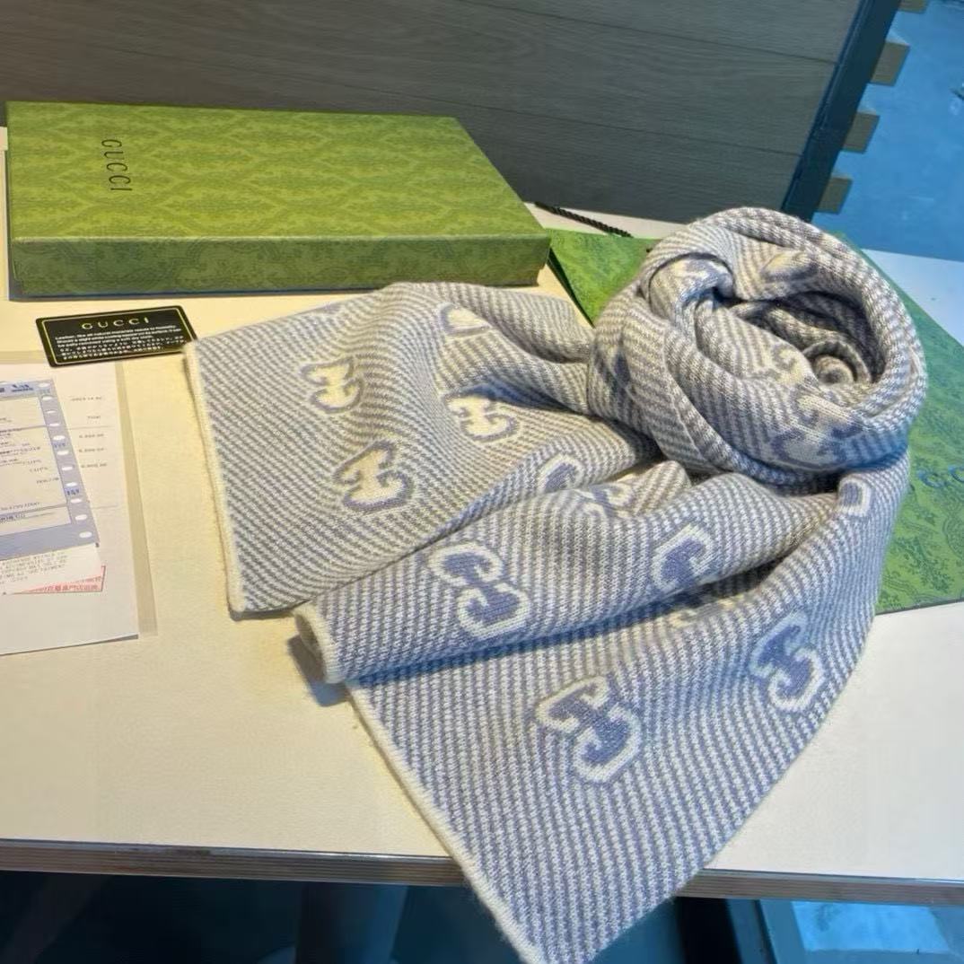 GUCC1 ジャガードカシミヤスカーフ【50％割引+送料無料】