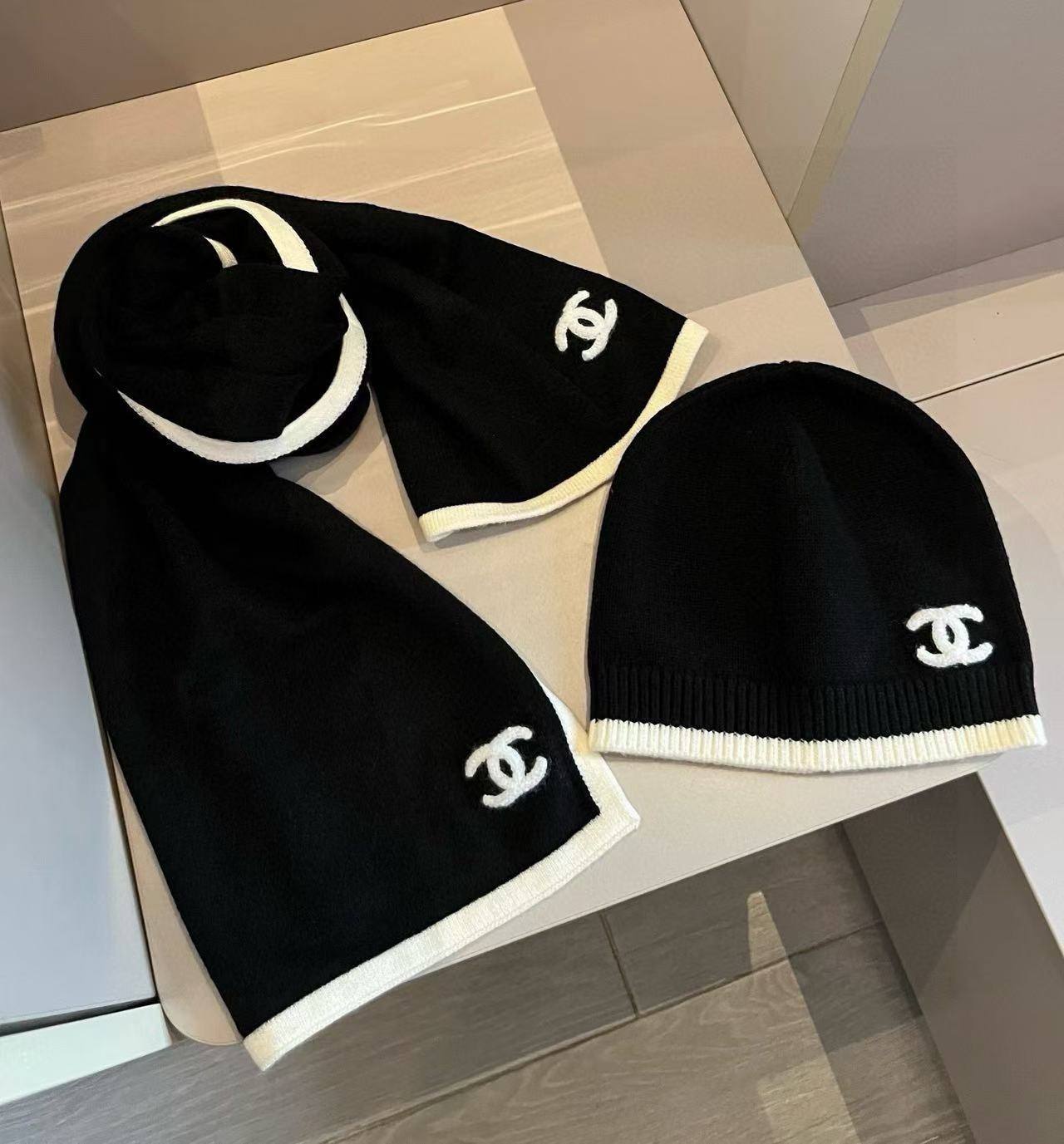 CHANE1 ウールニット帽子+スカーフ2点セット【50％割引+送料無料】
