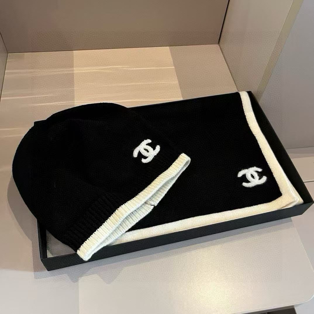 CHANE1 ウールニット帽子+スカーフ2点セット【50％割引+送料無料】