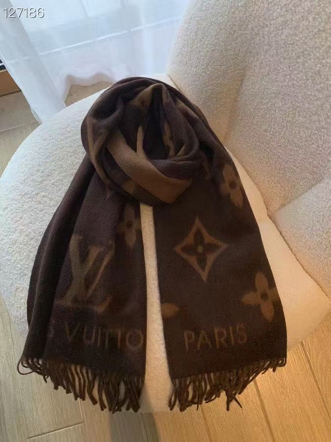LV コーヒー カシミア フリンジ スカーフ【50％割引+送料無料】