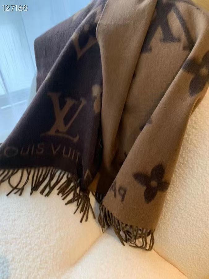 LV コーヒー カシミア フリンジ スカーフ【50％割引+送料無料】