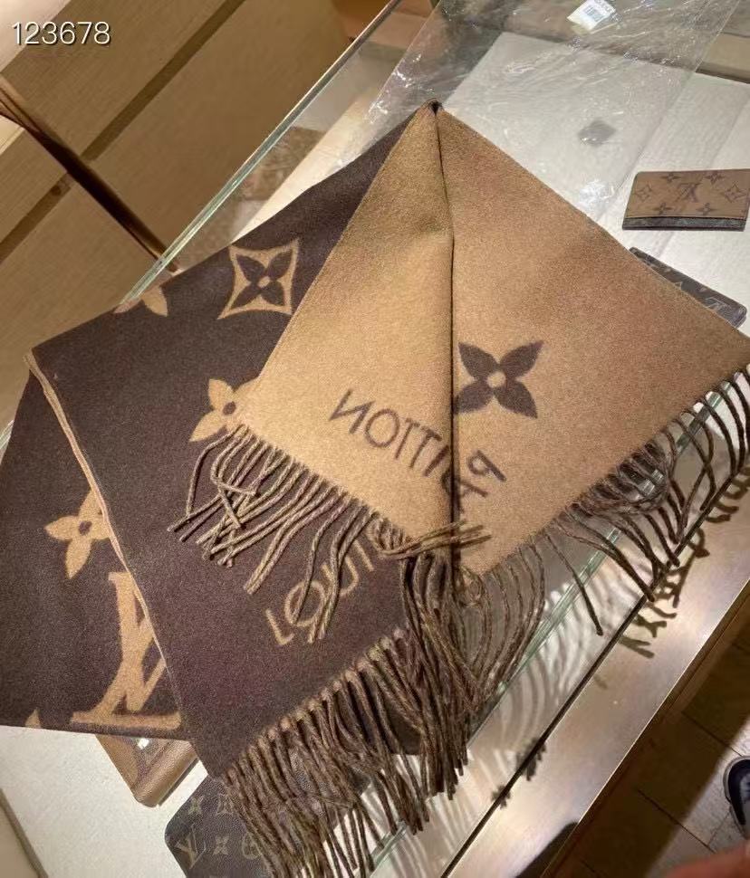 LV コーヒー カシミア フリンジ スカーフ【50％割引+送料無料】