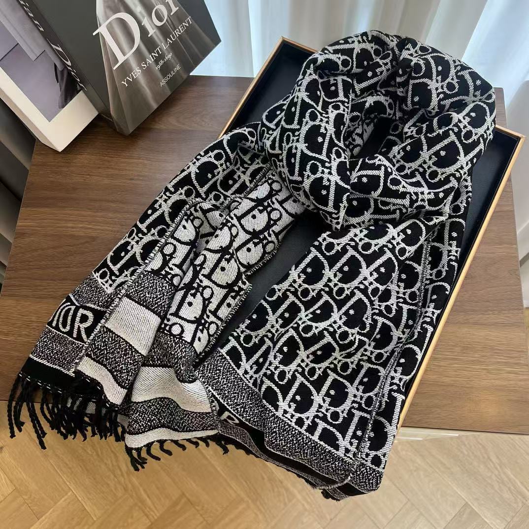 DI0R モノグラム タッセル カシミア スカーフ【50％割引+送料無料】