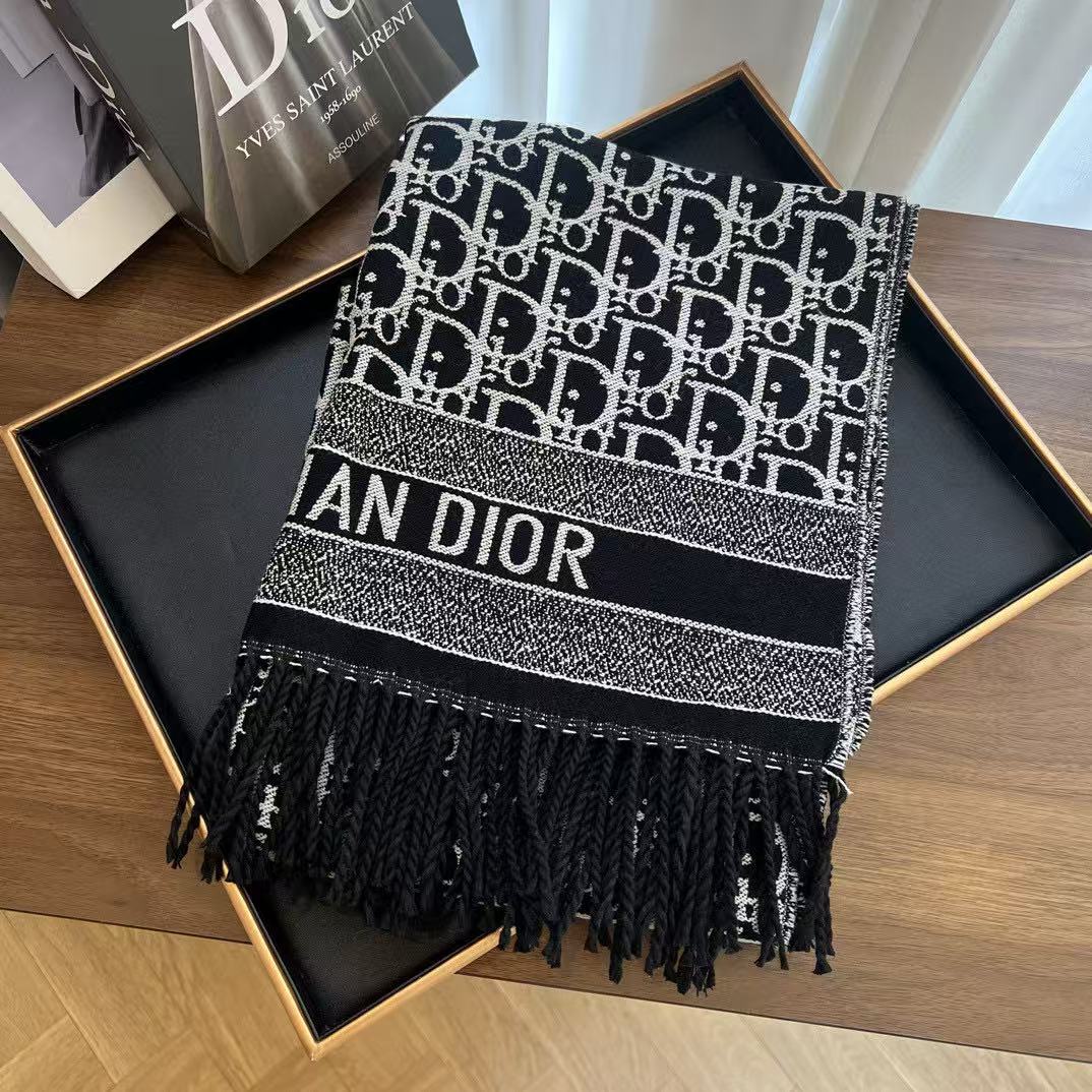 DI0R モノグラム タッセル カシミア スカーフ【50％割引+送料無料】