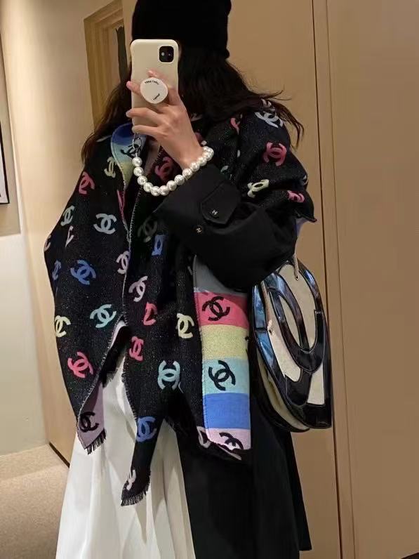 CHANE1 フルロゴ入りカラフルカシミアスカーフ【50％割引+送料無料】