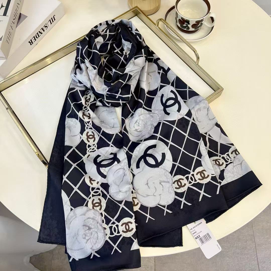 CHANE1 チェック柄ダブルCロゴスカーフ【 50％割引+送料無料】