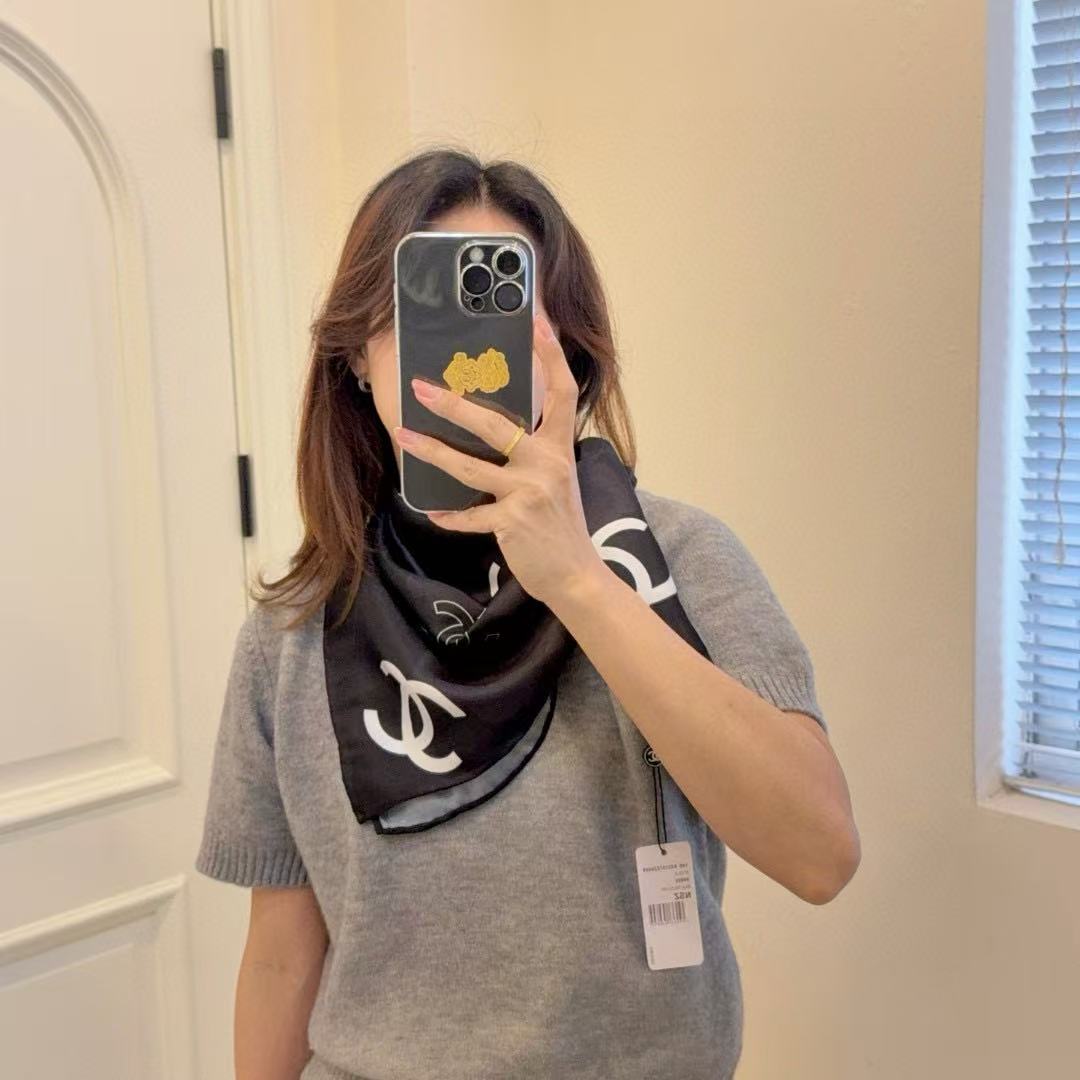 CHANE1 ダブルC シルクスカーフ【 50％割引+送料無料】