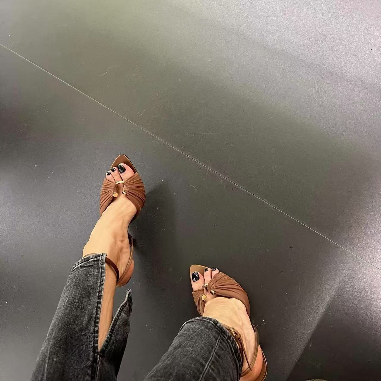 YSL 高品質シルクサテンハイヒールサンダル【50％割引+送料無料】