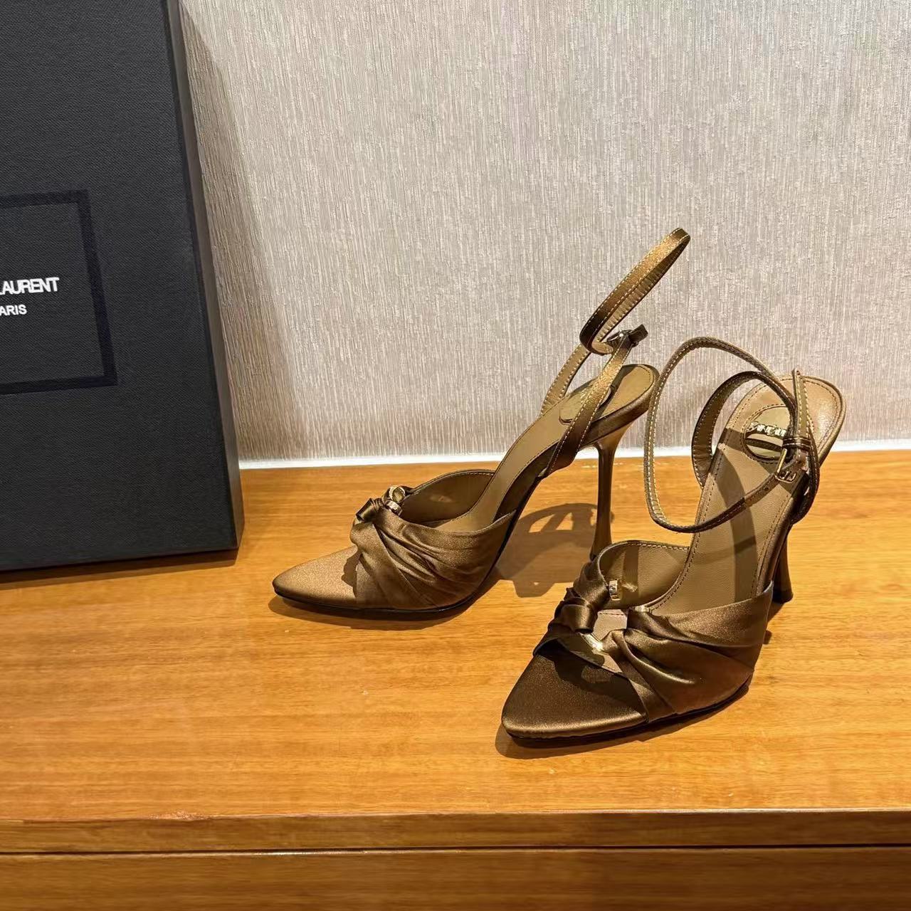 YSL 高品質シルクサテンハイヒールサンダル【50％割引+送料無料】