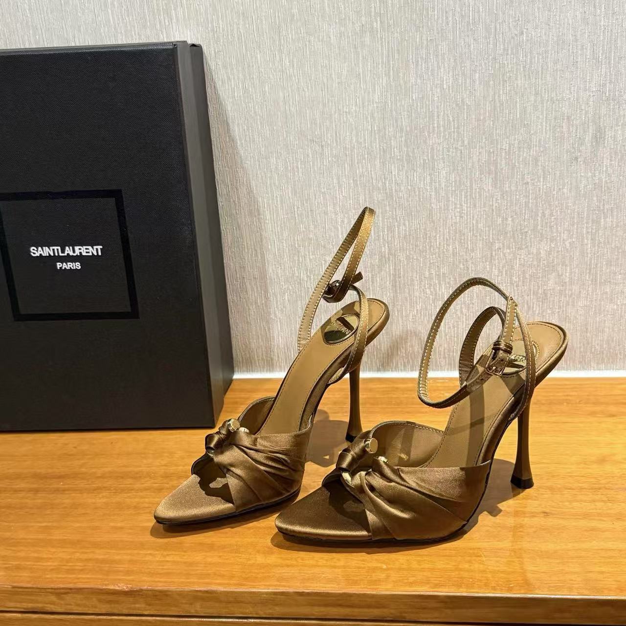 YSL 高品質シルクサテンハイヒールサンダル【50％割引+送料無料】