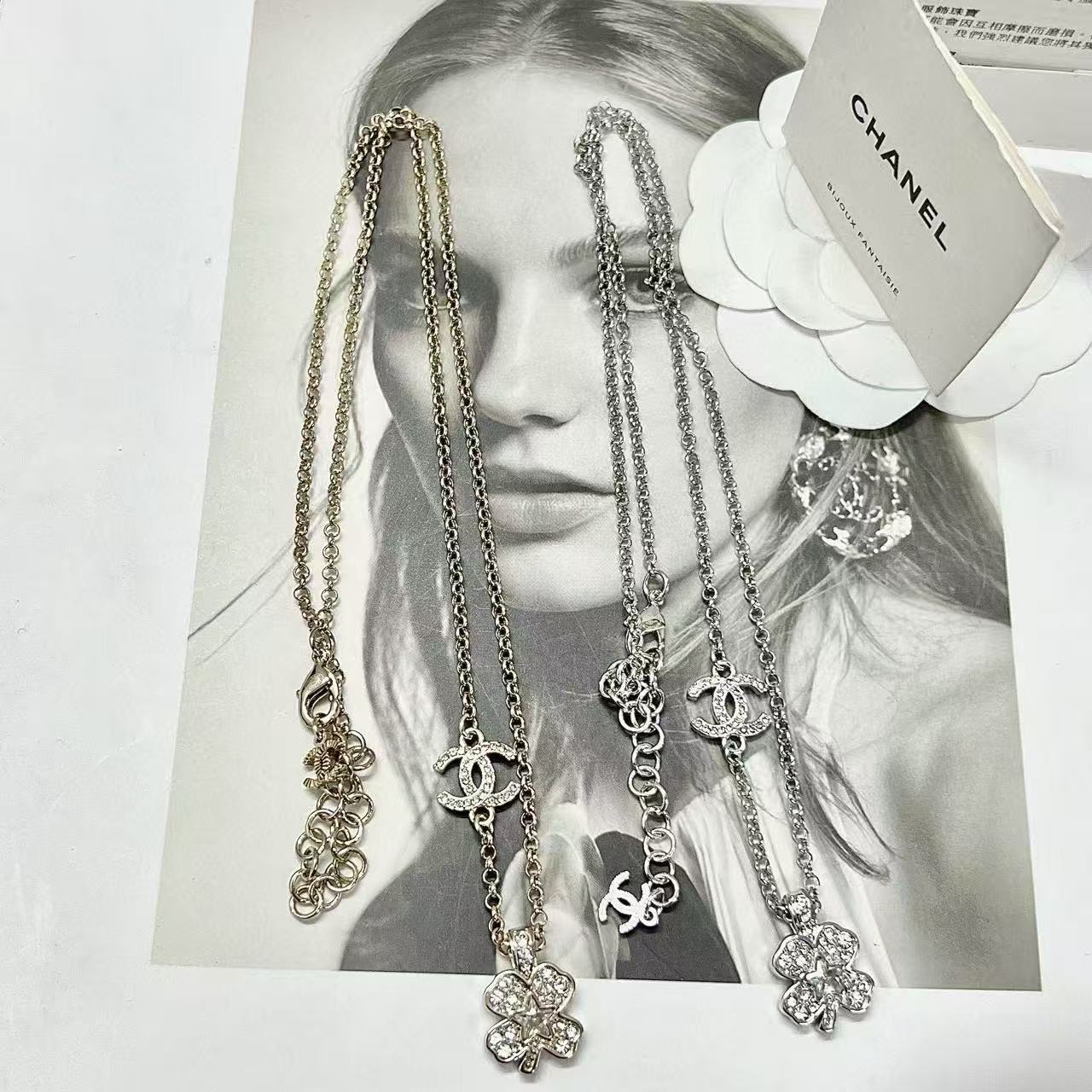 CHANE1 四つ葉のクローバー ダブルC ダイヤモンドネックレス【 50％割引+送料無料】