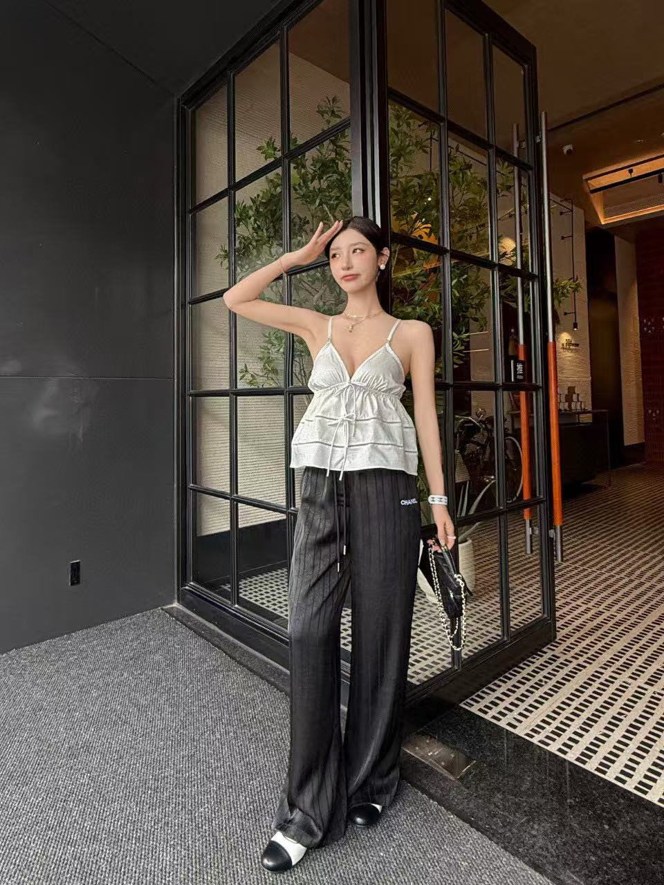 CHANE1 プリーツストライプドローストリングカジュアルパンツ【50％割引+送料無料】