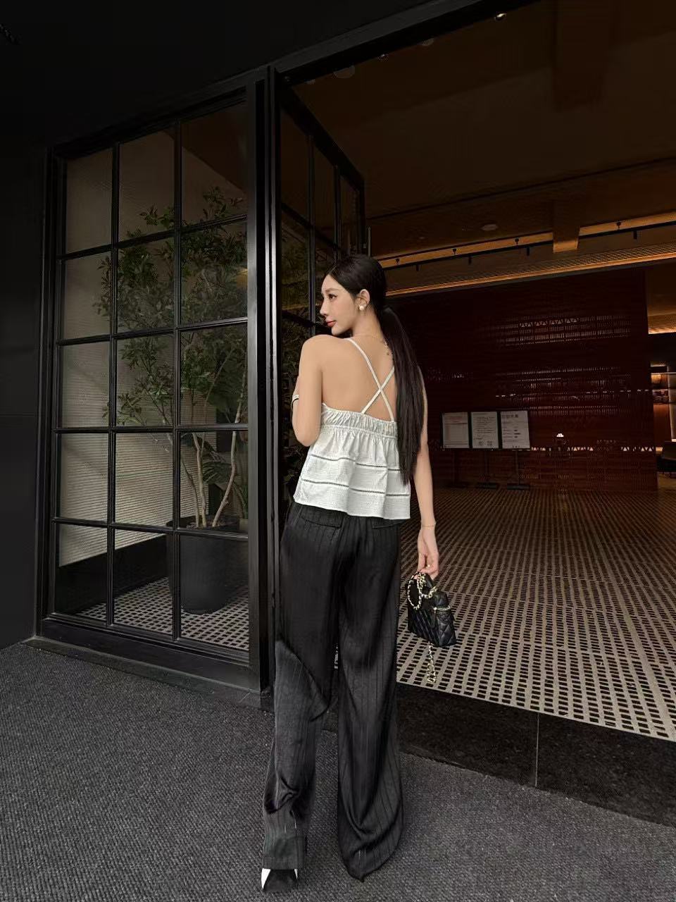 CHANE1 プリーツストライプドローストリングカジュアルパンツ【50％割引+送料無料】