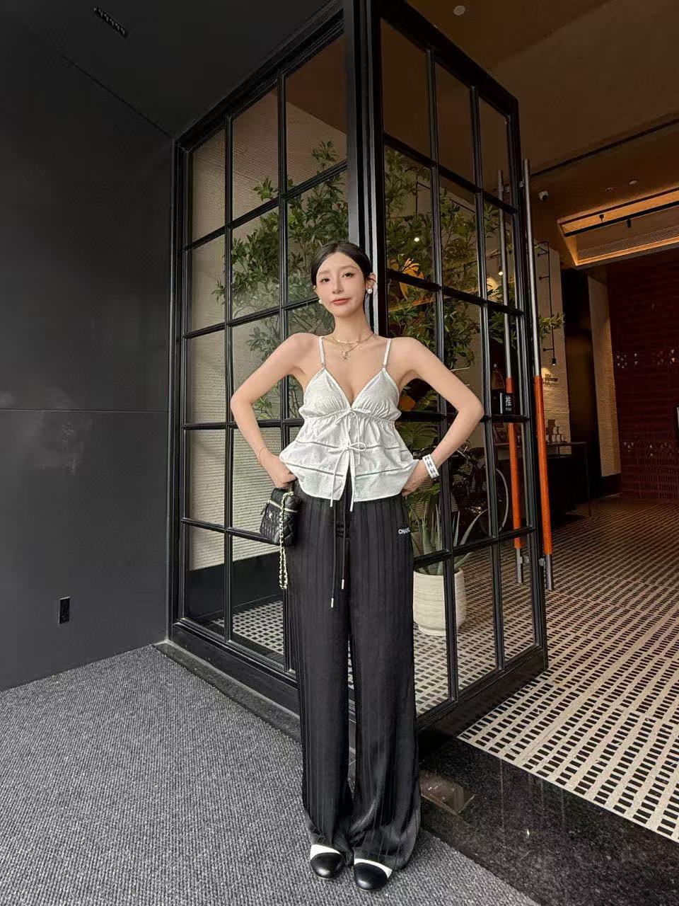 CHANE1 プリーツストライプドローストリングカジュアルパンツ【50％割引+送料無料】