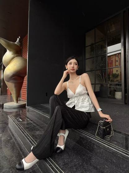 CHANE1 プリーツストライプドローストリングカジュアルパンツ【50％割引+送料無料】