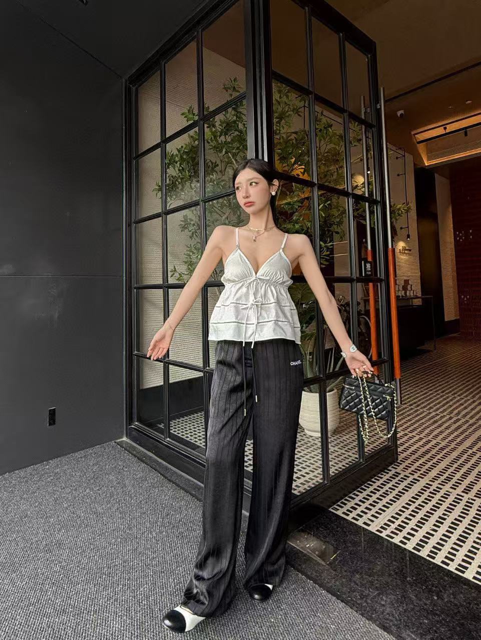 CHANE1 プリーツストライプドローストリングカジュアルパンツ【50％割引+送料無料】