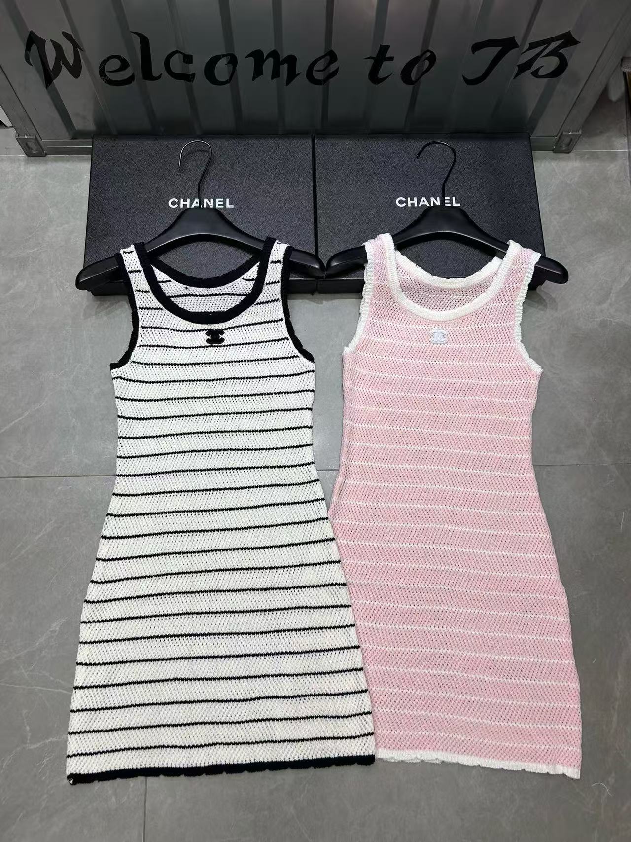 CHANE1 ストライプロゴベストドレス【 50％割引+送料無料】