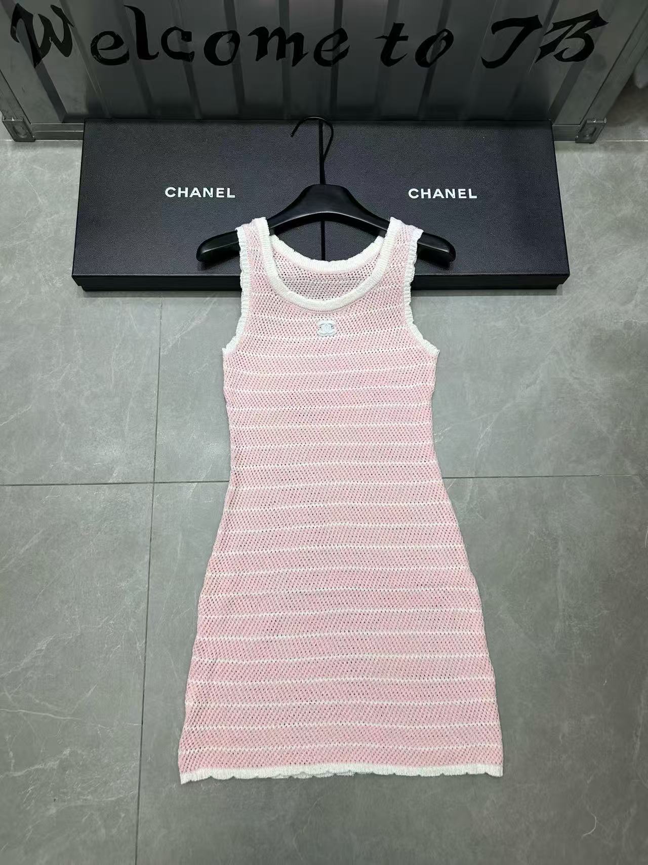 CHANE1 ストライプロゴベストドレス【 50％割引+送料無料】