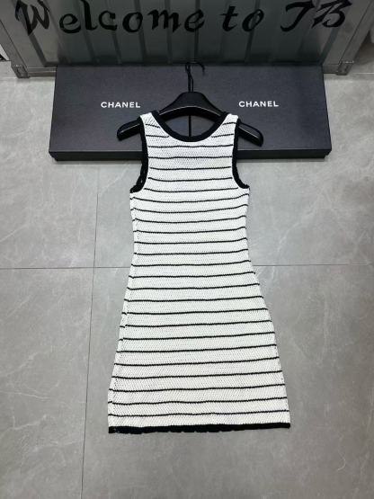 CHANE1 ストライプロゴベストドレス【 50％割引+送料無料】