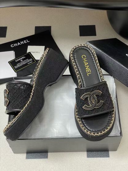 CHANE1 高品質チェーンダブルC文字厚底スリッパ【50％割引+送料無料】