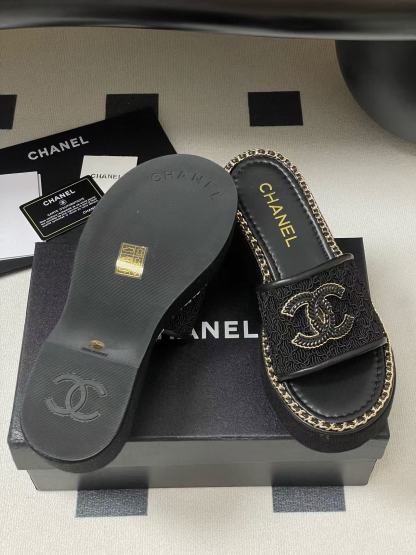 CHANE1 高品質チェーンダブルC文字厚底スリッパ【50％割引+送料無料】