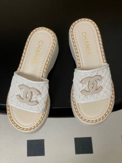CHANE1 高品質チェーンダブルC文字厚底スリッパ【50％割引+送料無料】