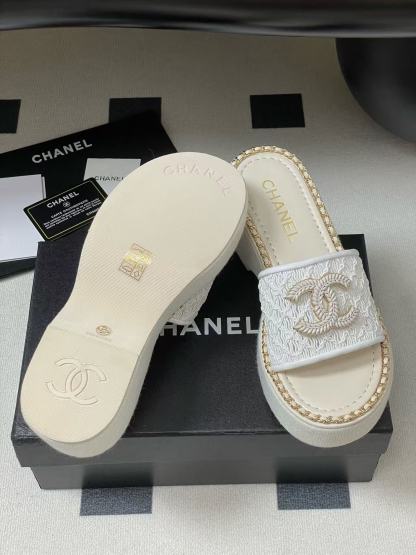 CHANE1 高品質チェーンダブルC文字厚底スリッパ【50％割引+送料無料】
