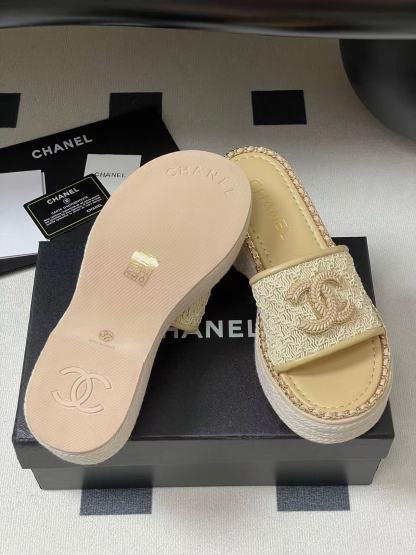 CHANE1 高品質チェーンダブルC文字厚底スリッパ【50％割引+送料無料】