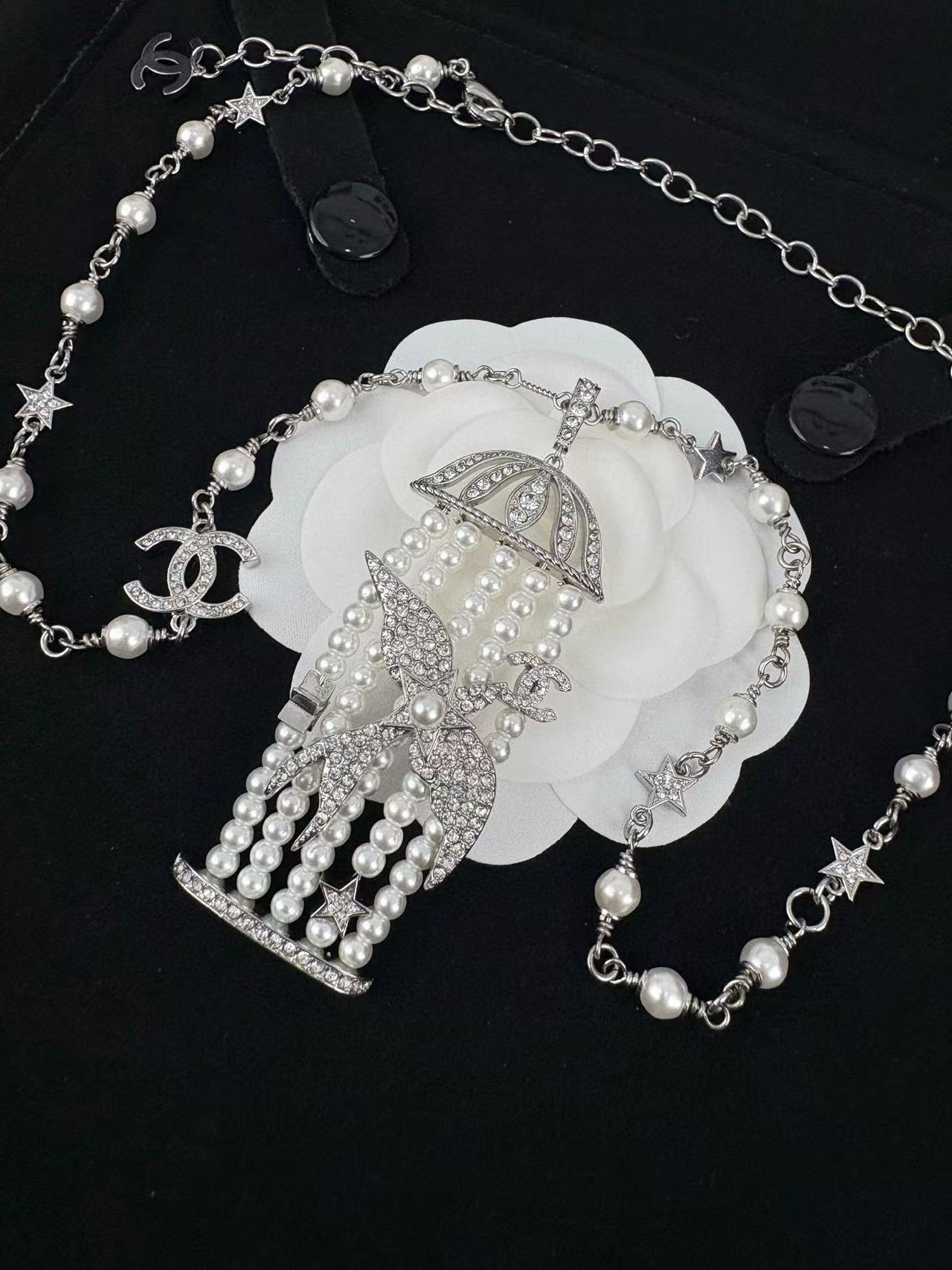 CHANE1 バードケージパールラインストーンロングネックレス【 50％割引+送料無料】