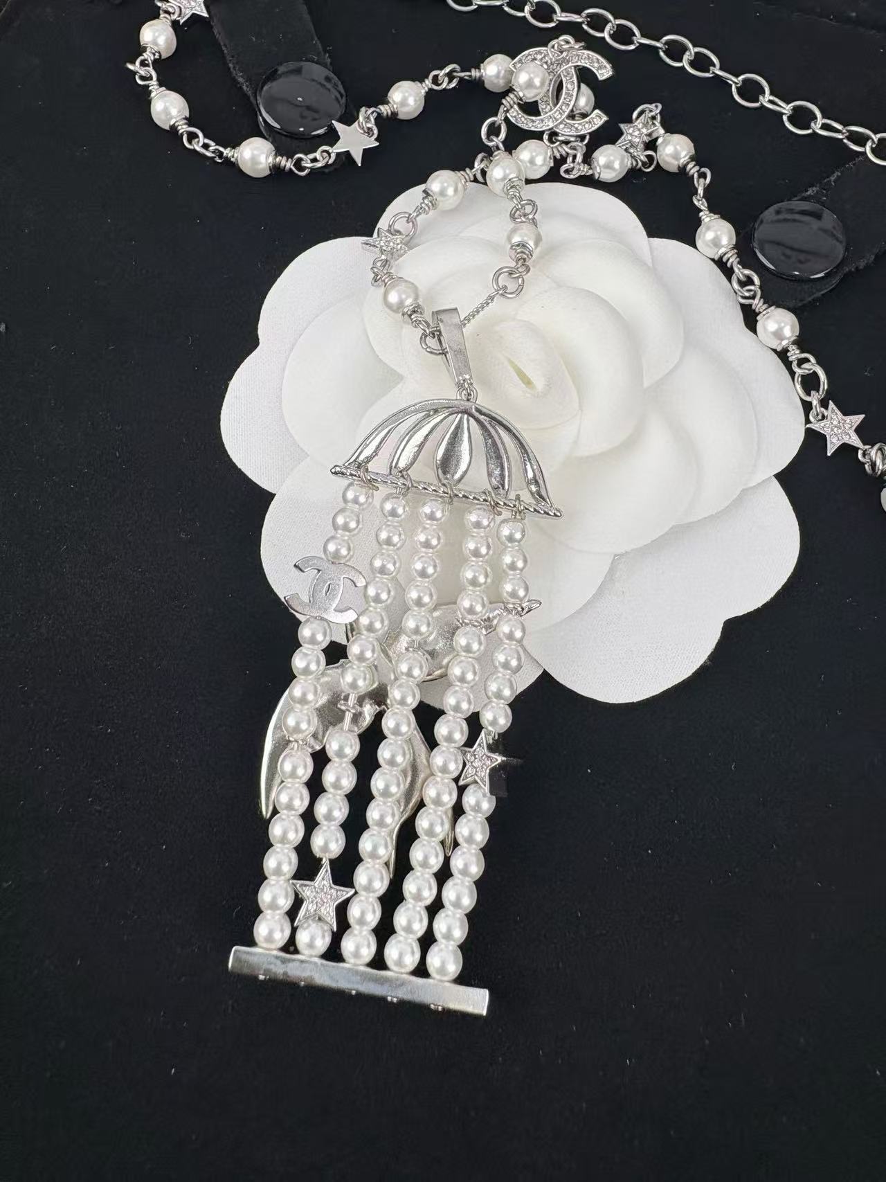 CHANE1 バードケージパールラインストーンロングネックレス【 50％割引+送料無料】