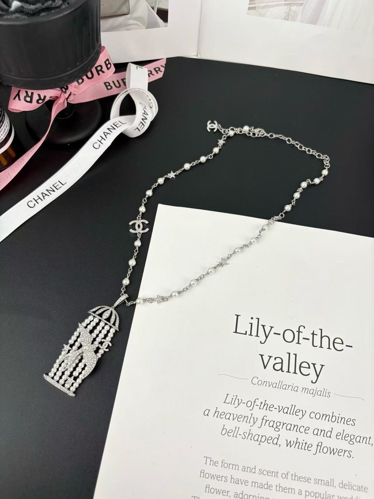 CHANE1 バードケージパールラインストーンロングネックレス【 50％割引+送料無料】