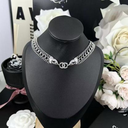 CHANE1 ダブルC フルダイヤモンド 3層ネックレス【 50％割引+送料無料】