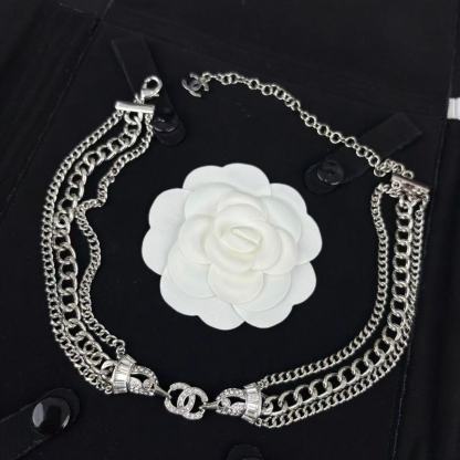 CHANE1 ダブルC フルダイヤモンド 3層ネックレス【 50％割引+送料無料】