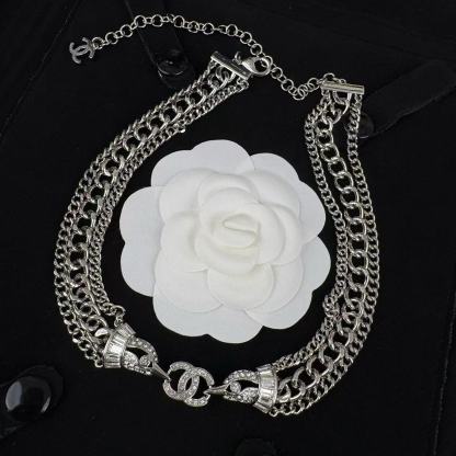 CHANE1 ダブルC フルダイヤモンド 3層ネックレス【 50％割引+送料無料】