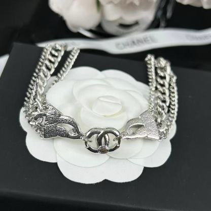 CHANE1 ダブルC フルダイヤモンド 3層ネックレス【 50％割引+送料無料】