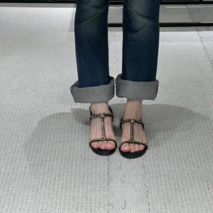 CHANE1 高品質チェーンハートローヒールサンダル【50％割引+送料無料】