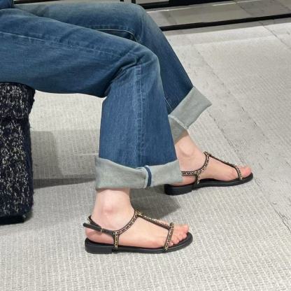 CHANE1 高品質チェーンハートローヒールサンダル【50％割引+送料無料】