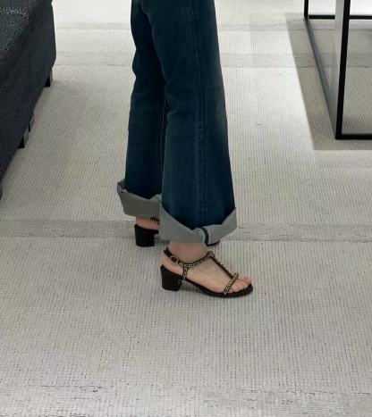 CHANE1 高品質チェーンハートローヒールサンダル【50％割引+送料無料】