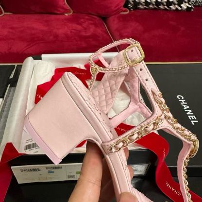 CHANE1 高品質チェーンハートローヒールサンダル【50％割引+送料無料】